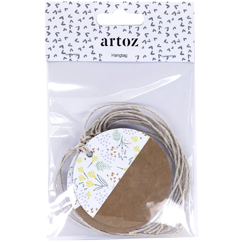 Artoz papierové darčekové visačky hnedá biela Hangtag Set Kraft okrúhle 6,5 cm 6 ks (144500-255)