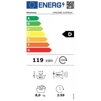 Electrolux EW6D28BE 8kg sušička s tepelným čerpadlom, energetická trieda A+++, biela