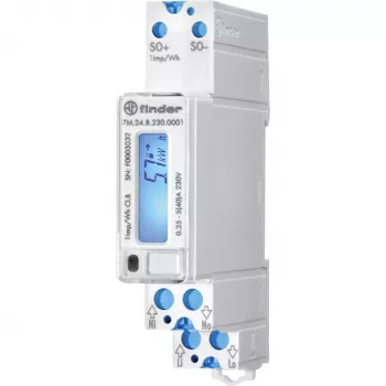Finder 7M.24.8.230.0001 Jednofázový digitálny elektromer, 230 V AC, 5(40) A, trieda 1, LCD, S0 impulzný výstup, DIN lišta, 1 modul, MID nevyhovujúci