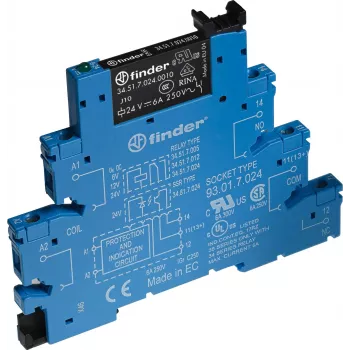 Finder rozhranové reléový modul 38.51.7.024.5050, 24 V DC cievka, 1 CO kontakt, 6 A, skrutkové svorky, DIN lišta