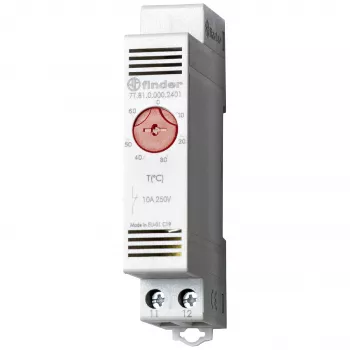 Finder termostat do rozvádzača 7T.81.0.000.2402, 1 NC kontakt, 250 V AC, 10 A, 0-60 °C, DIN lišta
