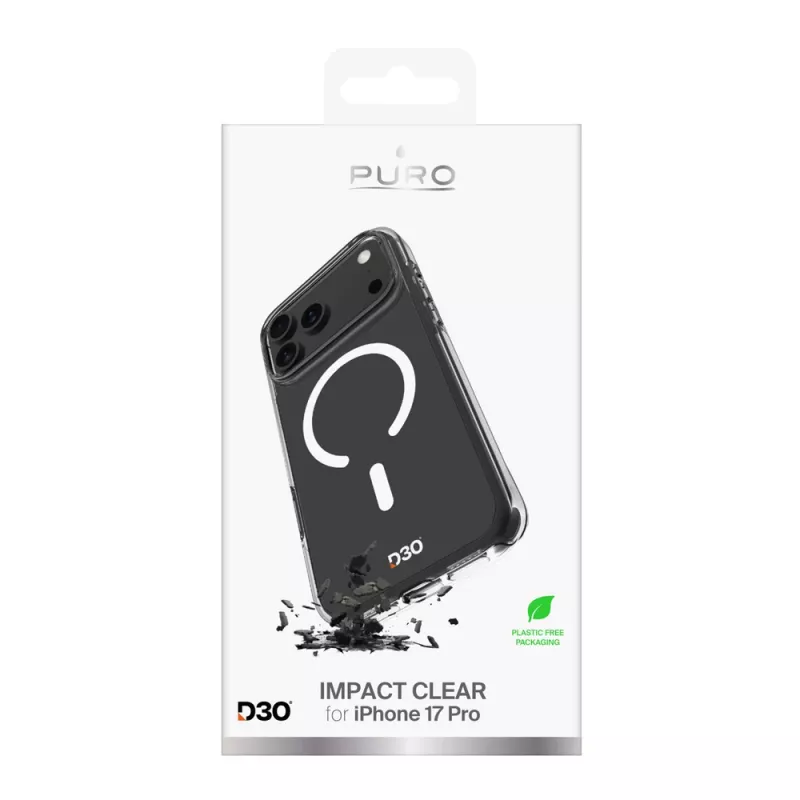 PURO Impact Clear D3O Bio puzdro pre Apple iPhone 17 Pro, kompatibilné s MagSafe, transparentné (PUIPC17P63IMPCLD3OTR)