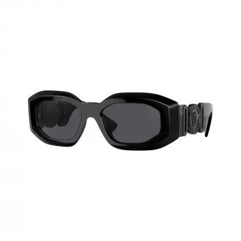 Versace VE4425U536087 pánske obdĺžnikové slnečné okuliare, transparentný sivý rám, tmavosivé šošovky, 54-18-145