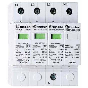 Finder 7P.24.8.275.K110 Typ 2 prepäťová ochrana pre fotovoltaické systémy, 3-pólová, 1100 V DC, 20 kA (8/20 µs), DIN lišta