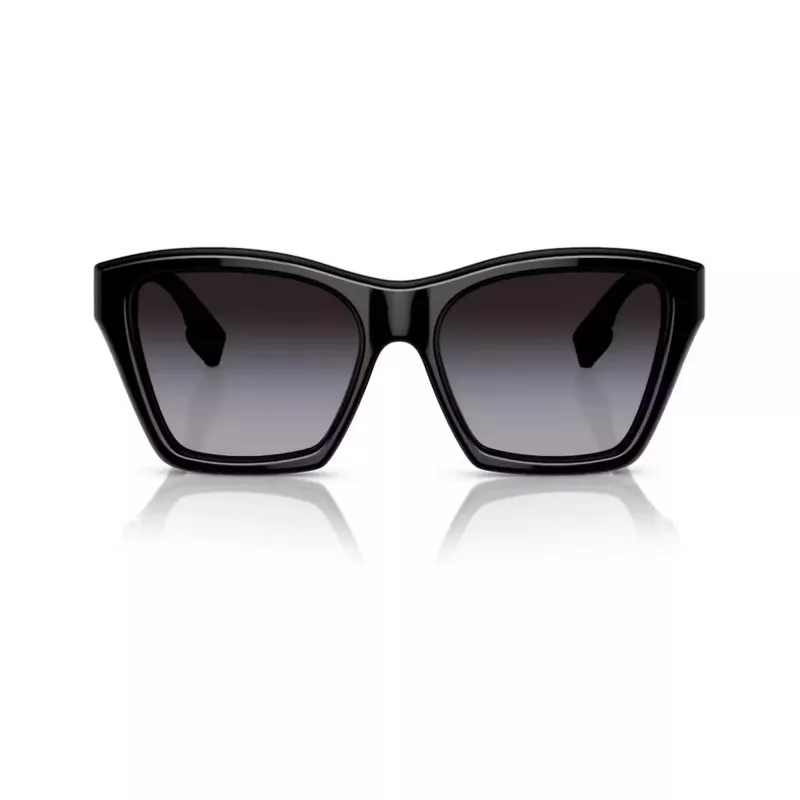 Burberry BE439130018G5 dámske slnečné okuliare, hranaté, acetát, čierny rám, sivé gradientné šošovky, 54mm