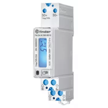 Finder 7M.24.8.230.0010 jednofázový elektromer MID, priame pripojenie, 100 A, trieda B, DIN lišta, S0 impulzný výstup