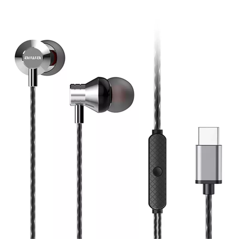 AIWA ESTM-50USB-C/SL in-ear stereo headset s mikrofónom, USB-C, strieborný