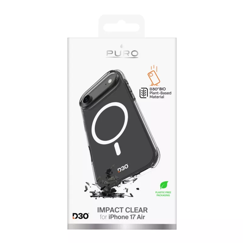 PURO Impact Clear D3O Bio puzdro pre Apple iPhone Air, kompatibilné s MagSafe, transparentné (PUIPC1766IMPCLD3OTR)