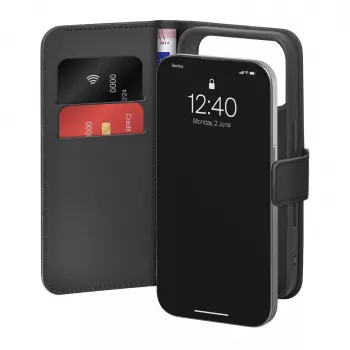 PURO Booklet puzdro pre iPhone 17 Pro, Black Eco koža s 2 priehradkami na karty PUIPC17P63BOOKC8BLK
