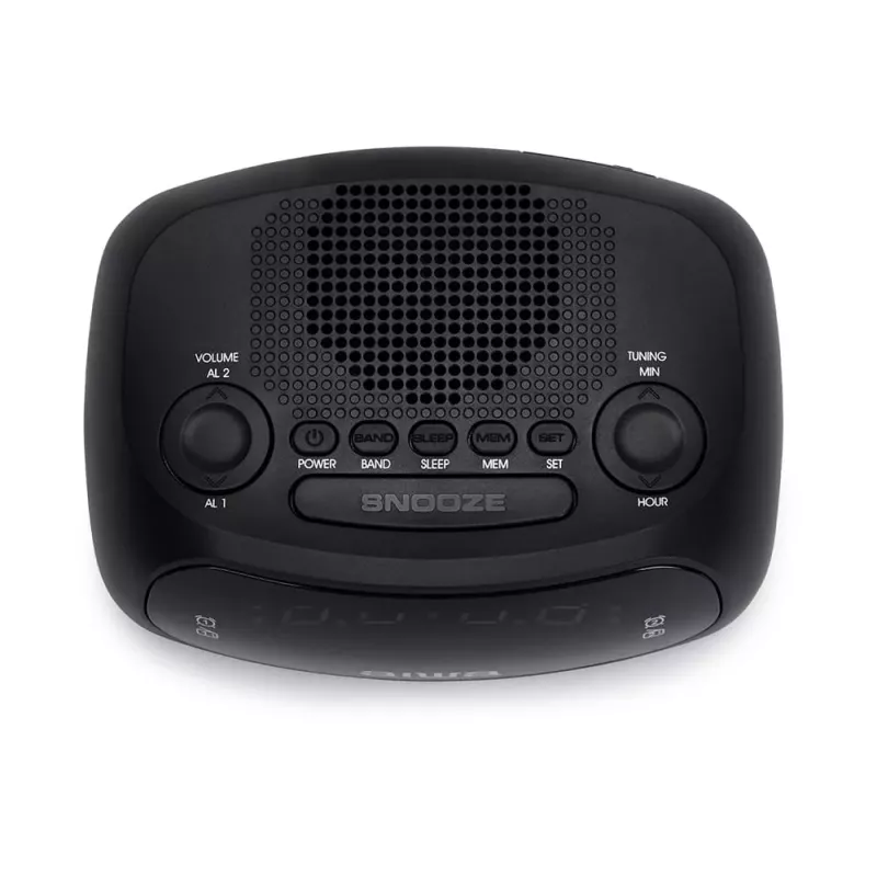 AIWA CR-09J FM hodinkové rádio s duálnym budíkom, LED displej, čierne