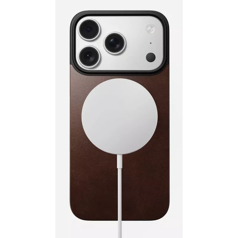 NOMAD Magnetic Leather Back pre iPhone 17 Pro kompatibilné s MagSafe Horween koža Rustic Brown