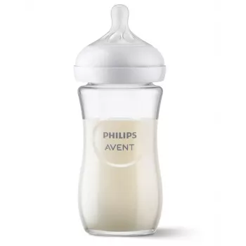 Philips AVENT Natural Response sklenená detská fľaša 240 ml, stredný prietok cumlík, 1m+