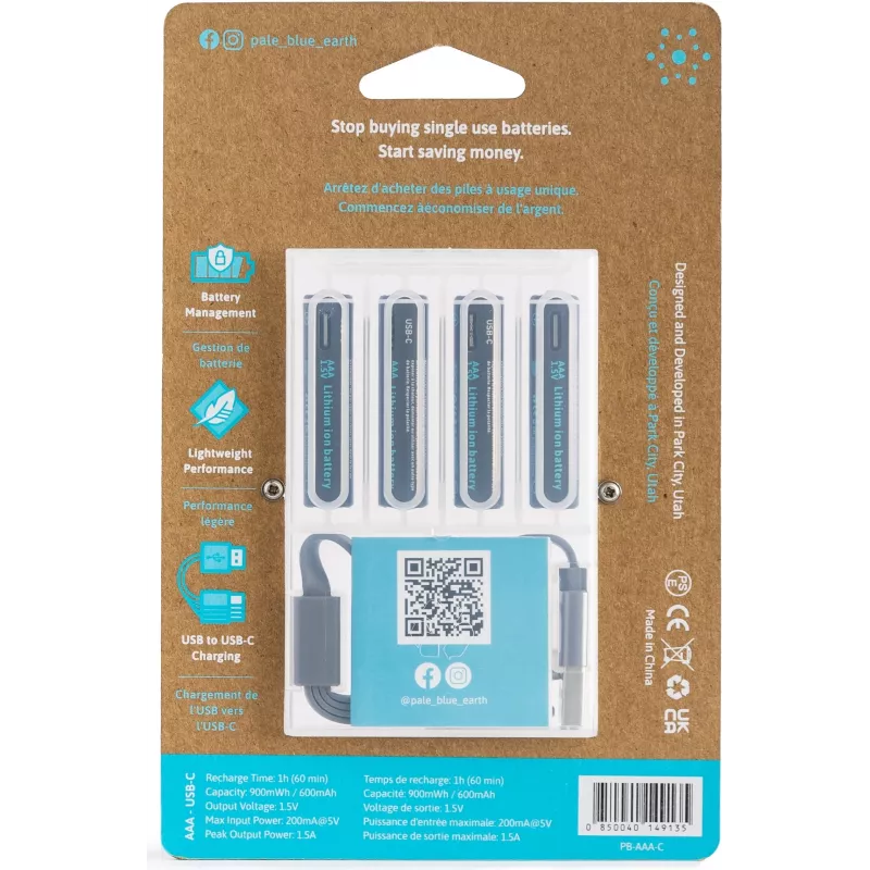 Pale Blue PB-AAA-C USB-C nabíjateľná lítium-iónová AAA batéria