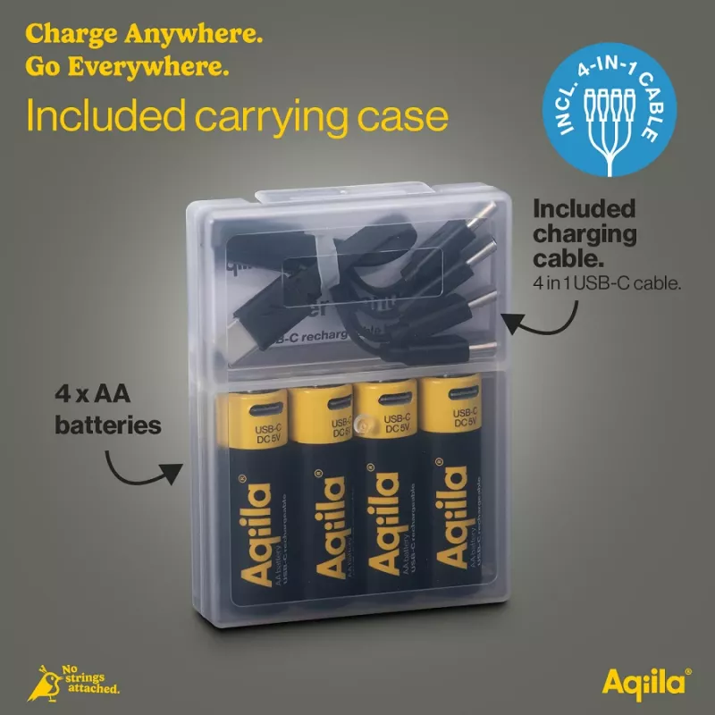 AQIILA USB-C nabíjateľné AA lítium-iónové batérie, 1,2V, balenie 4 ks (AQ200AA367C4)