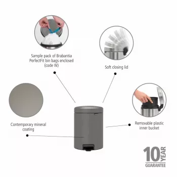 Brabantia NewIcon 5L pedálový kôš na odpad, Mineral Concrete Grey