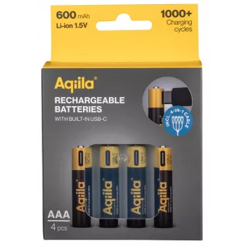 AQIILA AAA NiMH akumulátory s USB-C, 1,2 V, 600 mAh, balenie 4 ks AQ60AAA374C4