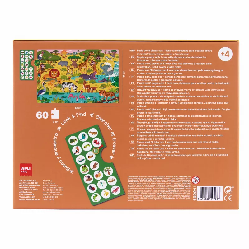 AGIPA Junior pozorovacie puzzle Savana, 60 dielikov, kartónová krabica, 4+ roky 19221