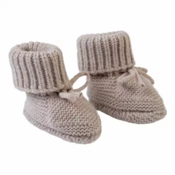 Lodger Slipper Folklore merino-vlnené detské topánky, béžová, 0-6 mesiacov