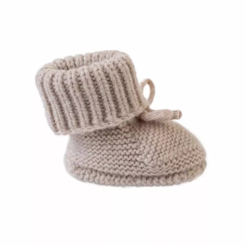 Lodger Slipper Folklore merino-vlnené detské topánky, béžová, 0-6 mesiacov