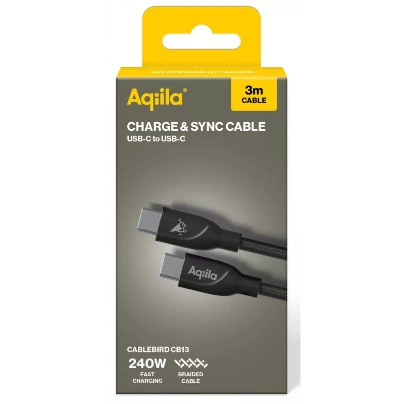 AQIILA USB-C na USB-C nabíjací a synchronizačný kábel 3 m čierny AQCBPBICB4BD881