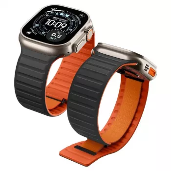 Spigen Athlex Air M náramok pre Apple Watch 8/9/10/11/SE/Ultra (44/45/46/49 mm) – čierny/oranžový