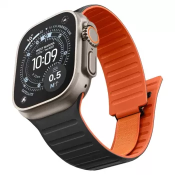 Spigen Athlex Air M náramok pre Apple Watch 8/9/10/11/SE/Ultra (44/45/46/49 mm) – čierny/oranžový