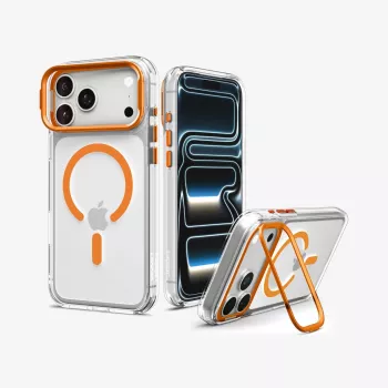 Spigen Ultra Hybrid Optik S MagSafe puzdro pre iPhone 17 Pro / 18 Pro - transparentná/oranžová