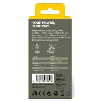 AQIILA Cablebird CS12 USB-C na USB-C nabíjací a synchronizačný kábel 2m 60W čierny AQCBPBIC2SI829
