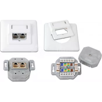 Wirewin DD-TRIO-K5E UP2 WS Cat5e tienená podomietková dátová zásuvka, 2x RJ45, LSA, čistobiela