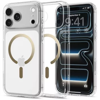 SPIGEN Ultra Hybrid MagSafe puzdro pre iPhone 17 Pro Max / 18 Pro Max – transparentná/zlatá