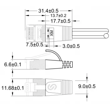 Wirewin Triotronik Cat6 U/FTP Slim patch kábel, 0,5m, fialová PKW-STP-SLIM-KAT6 0.5 VT