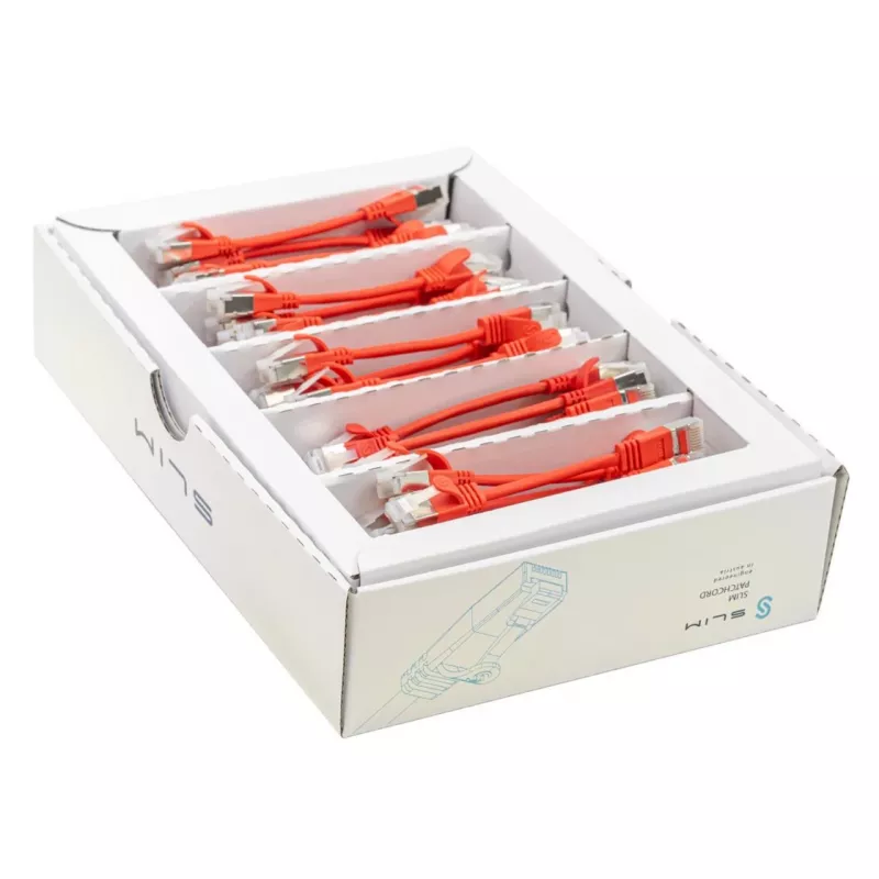 Wirewin SLIM-LS-K6A 0.1 RD 50 Cat6a U/FTP Slim Ethernet patch kábel, 0,1 m, červená, balenie 50 ks