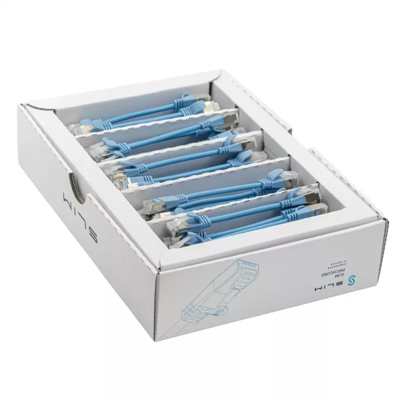 Wirewin SLIM-LS-K6A 0.1 BL 50 - Cat6A Slim Ethernet patch kábel, 0,1 m, U/FTP, modrá, balenie 50 ks