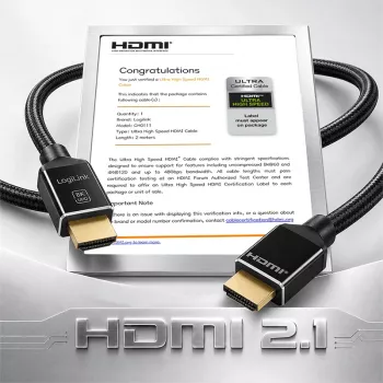 LogiLink HDMI kábel A/M na A/M 8K/60Hz 48Gbps kov nylon certifikovaný čierny 2m