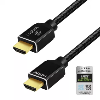 LogiLink HDMI kábel 8K/60 Hz 48 Gbps kovový nylonový certifikovaný čierny 1 m