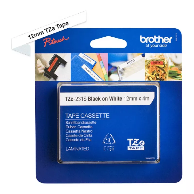 Brother TZe-231S 12mm čierny text na bielej laminovanej páske (4m)