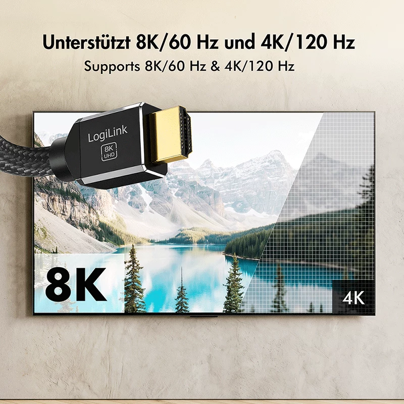 LogiLink HDMI kábel, A/M na A/M, 8K/60 Hz, 48 Gbps, kov, nylon, certifikovaný, čierny, 3 m