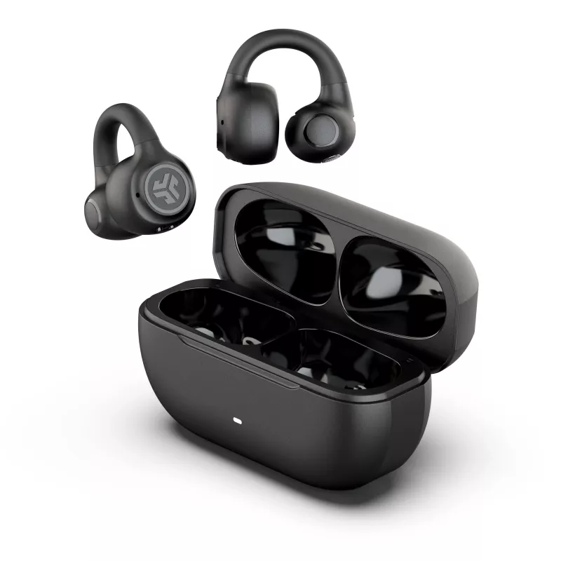 JLab Flex Open Air Clip True Wireless slúchadlá, Bluetooth 5.3, 32h celková výdrž batérie, IP55, čierne