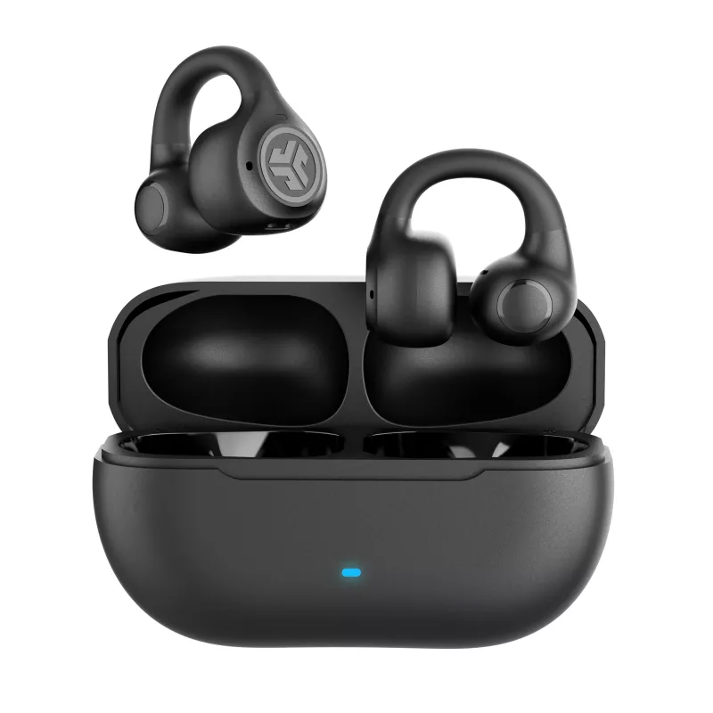 JLab Flex Open Air Clip True Wireless slúchadlá, Bluetooth 5.3, 32h celková výdrž batérie, IP55, čierne