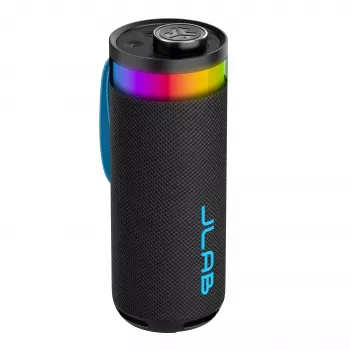 JLab Go Party prenosný Bluetooth reproduktor s 20W výstupným výkonom, IPX6 odolnosť voči vode, 15-hodinová batéria, integrovaný mikrofón, svetelné režimy, čierny