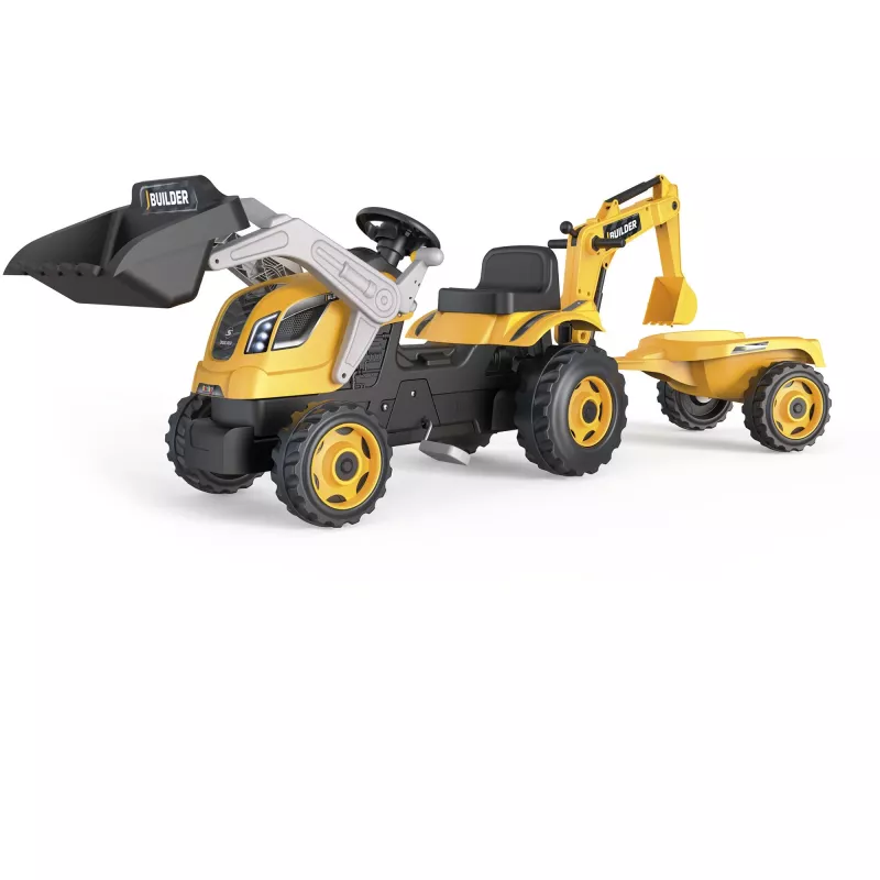 Smoby Builder Max šliapací traktor s prívesom, žltý