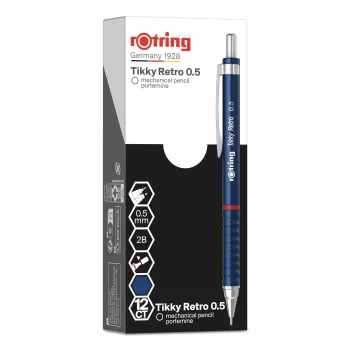 Rotring Tikky Retro mechanická ceruzka 0,5 mm, modré chrómované ozdobné prstence 2202566