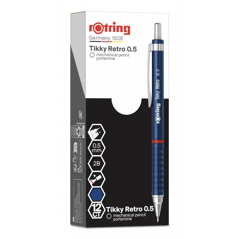 Rotring Tikky Retro mechanická ceruzka 0,5 mm, modré chrómované ozdobné prstence 2202566