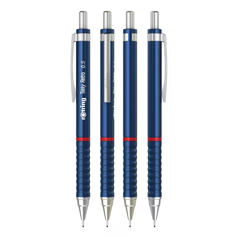 Rotring Tikky Retro mechanická ceruzka 0,5 mm, modré chrómované ozdobné prstence 2202566