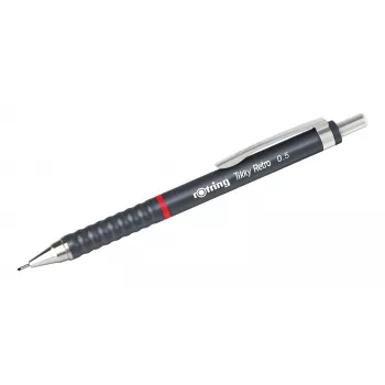 rotring Tikky Retro mechanická ceruzka 0,5 mm sivá chrómovaná pevná vodiaca objímka gumený vlnitý profil 2202567