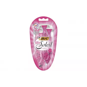 BIC Miss Soleil jednorazové holiče pre dámy, 4 kusy, trojitá čepeľ s aloe vera & vitamínom E klzným pásikom, pohyblivá hlava, sortiment pastelových farieb 8897253