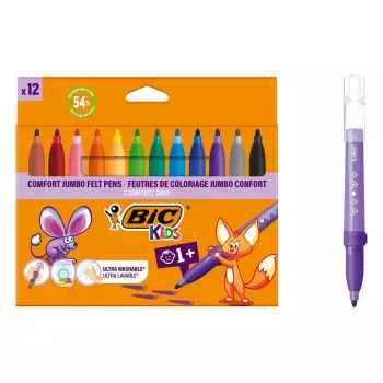 BIC KIDS Comfort Jumbo fixky, rôzne farby, balenie 12 ks, 1,4 mm hrot, umývateľné 517250