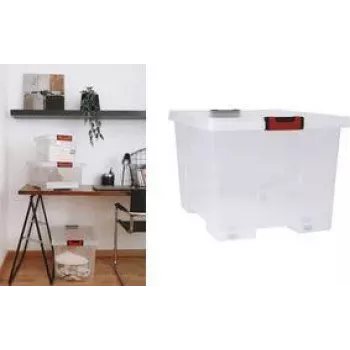 EDA CLiPSTOCK 75L úložná krabica s kolieskami, vekom, soft-touch rukoväťami, čierna/červená 010439