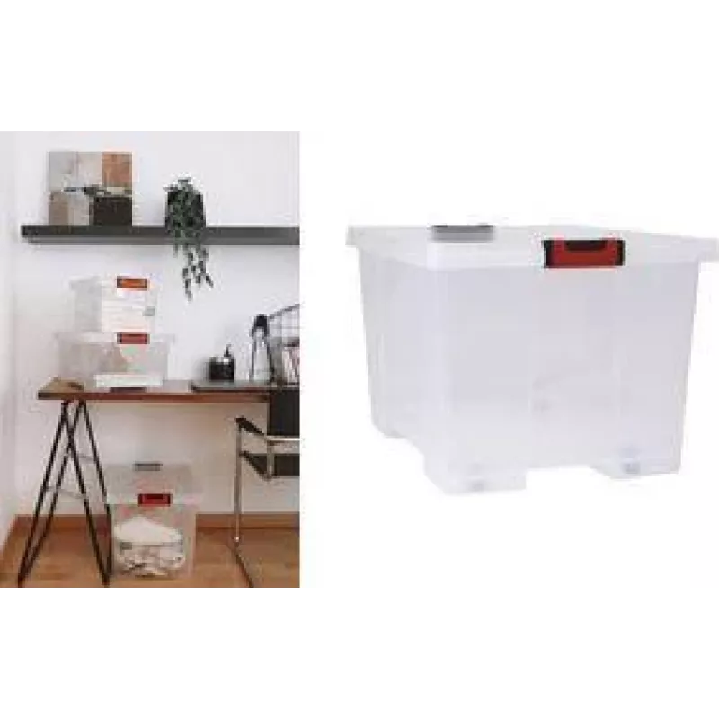 EDA CLiPSTOCK 75L úložná krabica s kolieskami, vekom, soft-touch rukoväťami, čierna/červená 010439