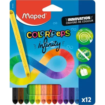 Maped COLOR'PEPS INFINITY sada trojhranných pasteliek, 12 rôznych farieb, vydrží 10x dlhšie, 100% pigmentové jadro, opakovane použiteľné puzdro 861602